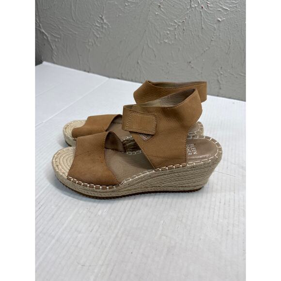 Eileen Fisher Weslia Wedge Espadrille Sandals Brown Leather Size 8 - Picture 2 of 5